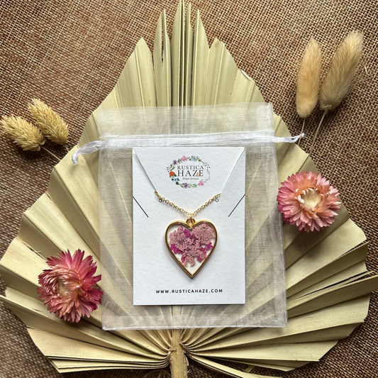 Heart Pendant Pressed Flower Necklace