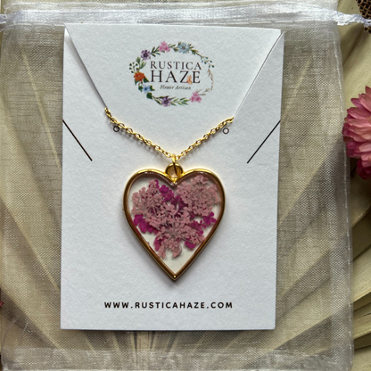 Heart Pendant Pressed Flower Necklace